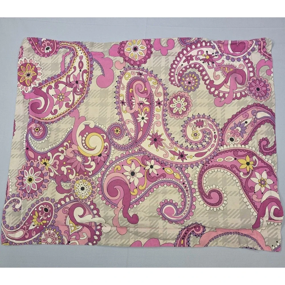 Vera‎ Bradley Pillow Shams Set of 2 Pink Paisley Plaid Cotton Standard Covers